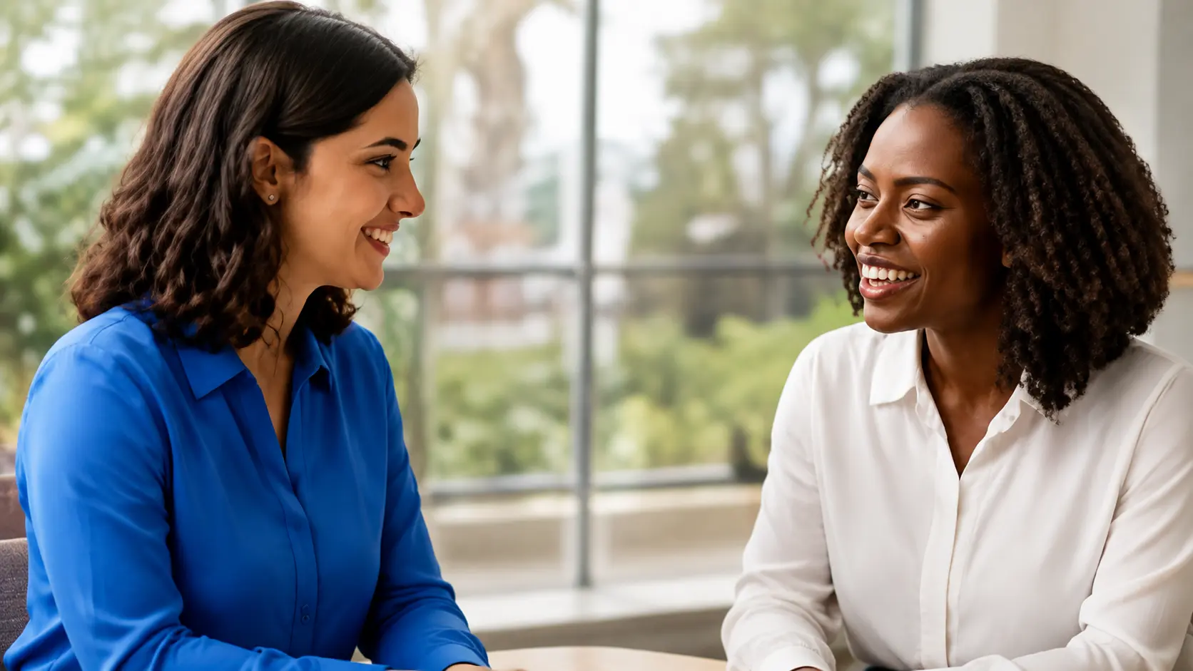 Two care professionals in a supportive preparation conversation